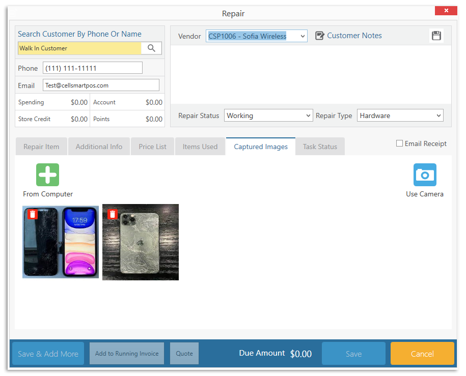 Add images to repair ticket