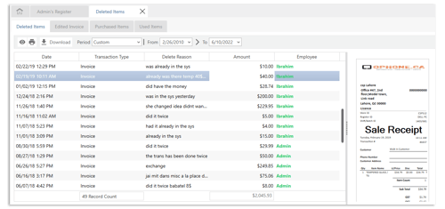 All deleted transactions at one place