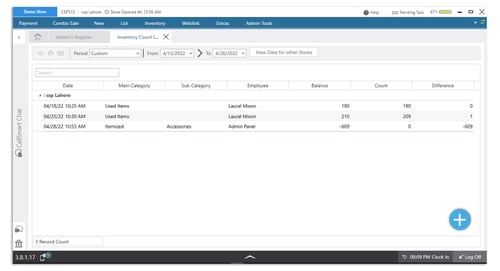 How does it work?  The inventory count feature helps you to double-check your physical inventory with the inventory in the POS software. This way, you can always notice and investigate any lost or missing inventory.  Select inventory count feature  Go to the inventory panel in CellSmart POS, and click on the inventory count feature.
